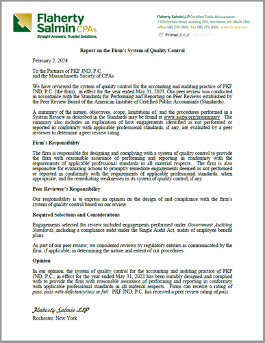 AICPA Peer Review Report 5.31.23
